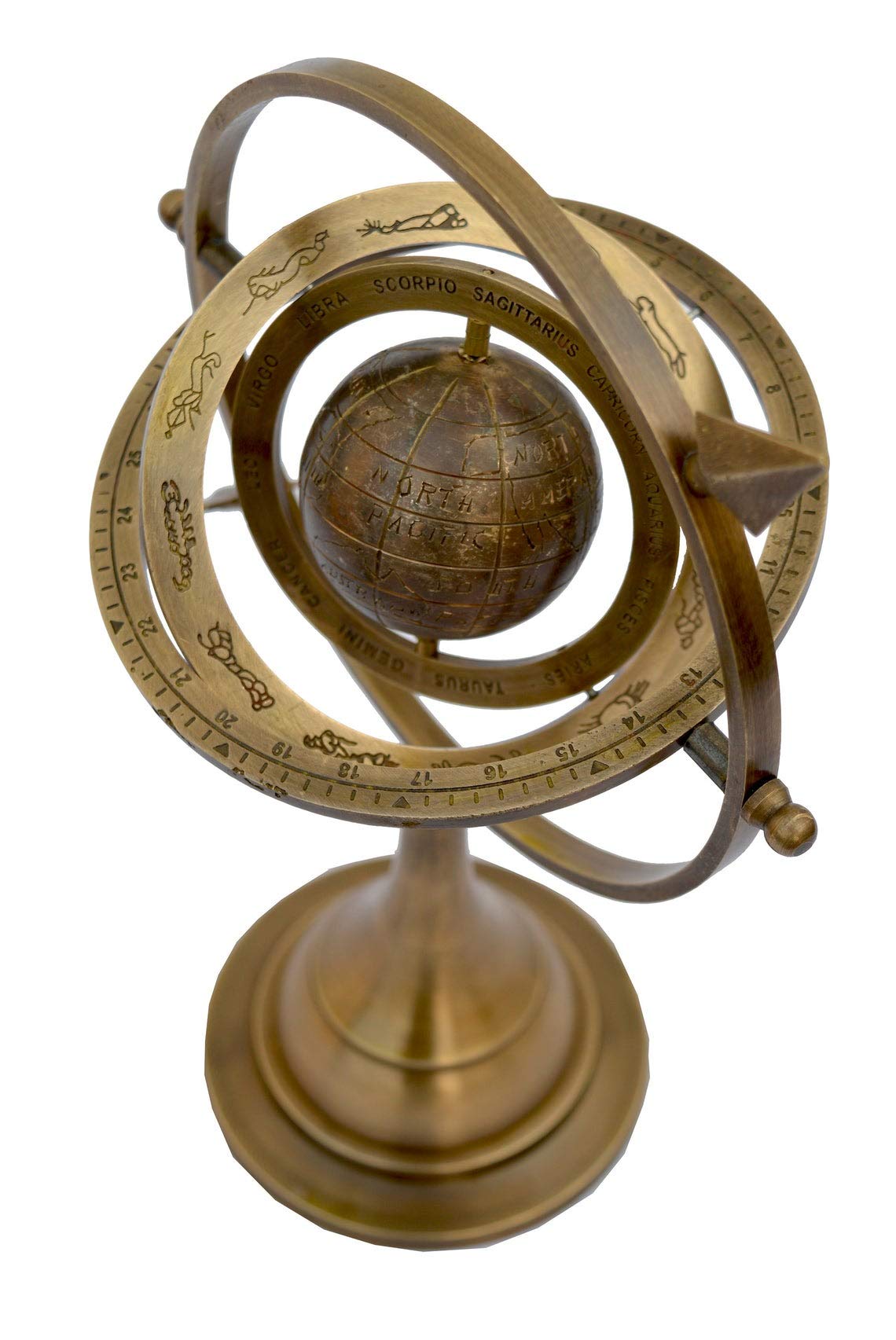 Vimal Nautical Brown 10" Inch Antique Finsh Nautical Brass Armillary Sphere Arrow Globe Planet Metal Base Office & Home Décor