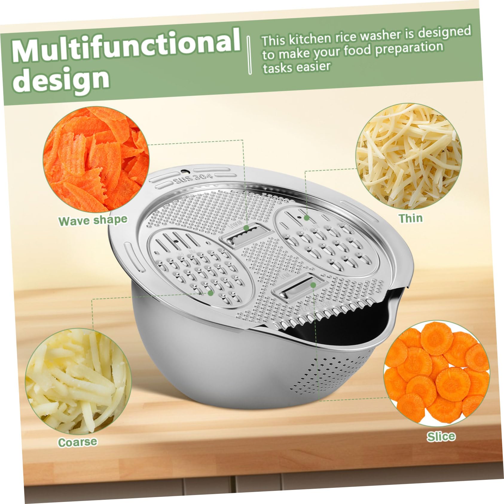 Lavadero De Arroz De Acero Inoxidable Colador Multifuncional Para Lavar Arroz Frutas y Verduras La Cocina Escurridor De Alimentos Asa