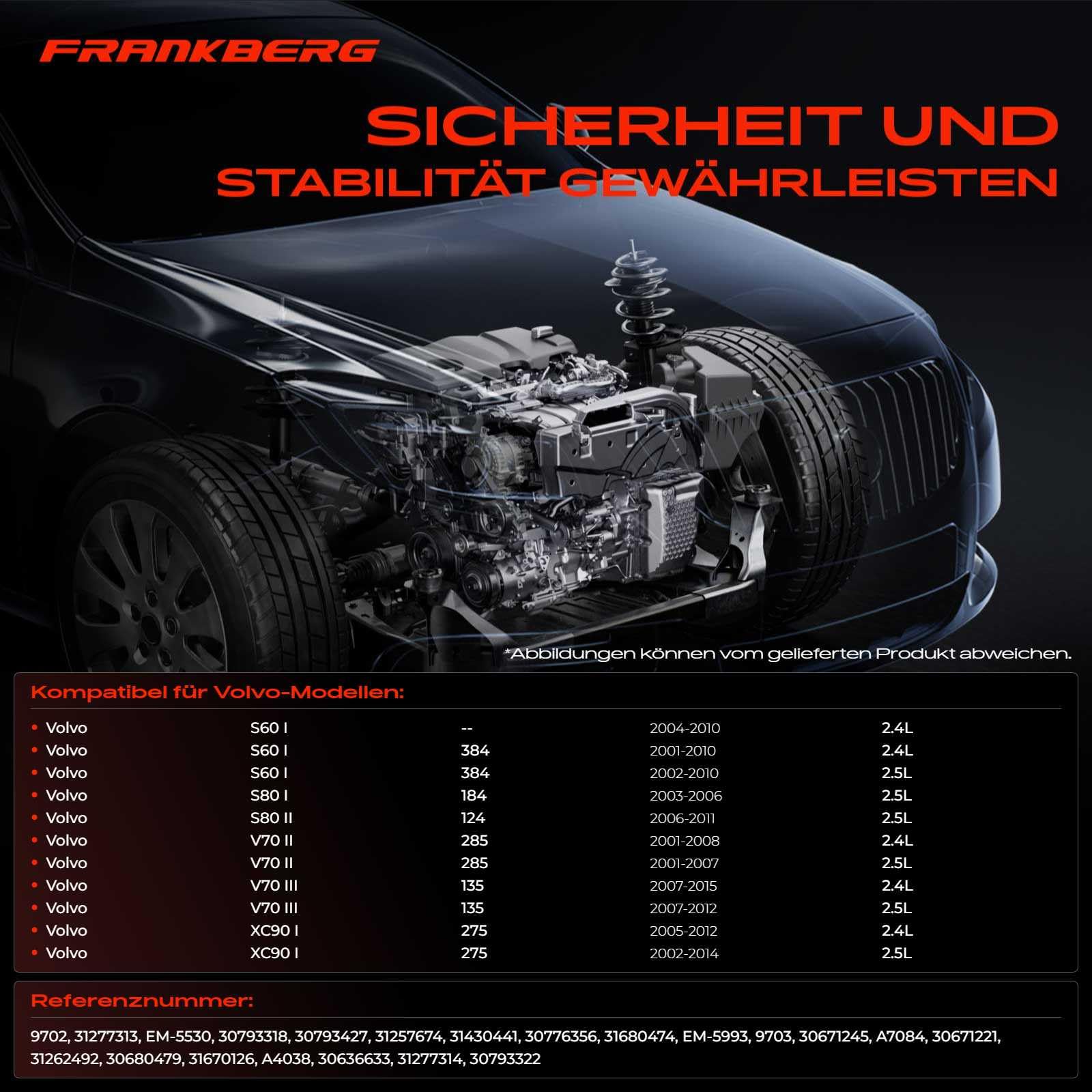 Frankberg 1x Motorlager + 1x Drehmomentstützlager Kompatibel mit S60 I 384 2.5L 2002-2010 S60 I 2.4L 2.5L 2001-2010 S80 I TS XY 2.5L 2003-2006 S80 II 124 2.5L 2006-2011 Replace# 30748811