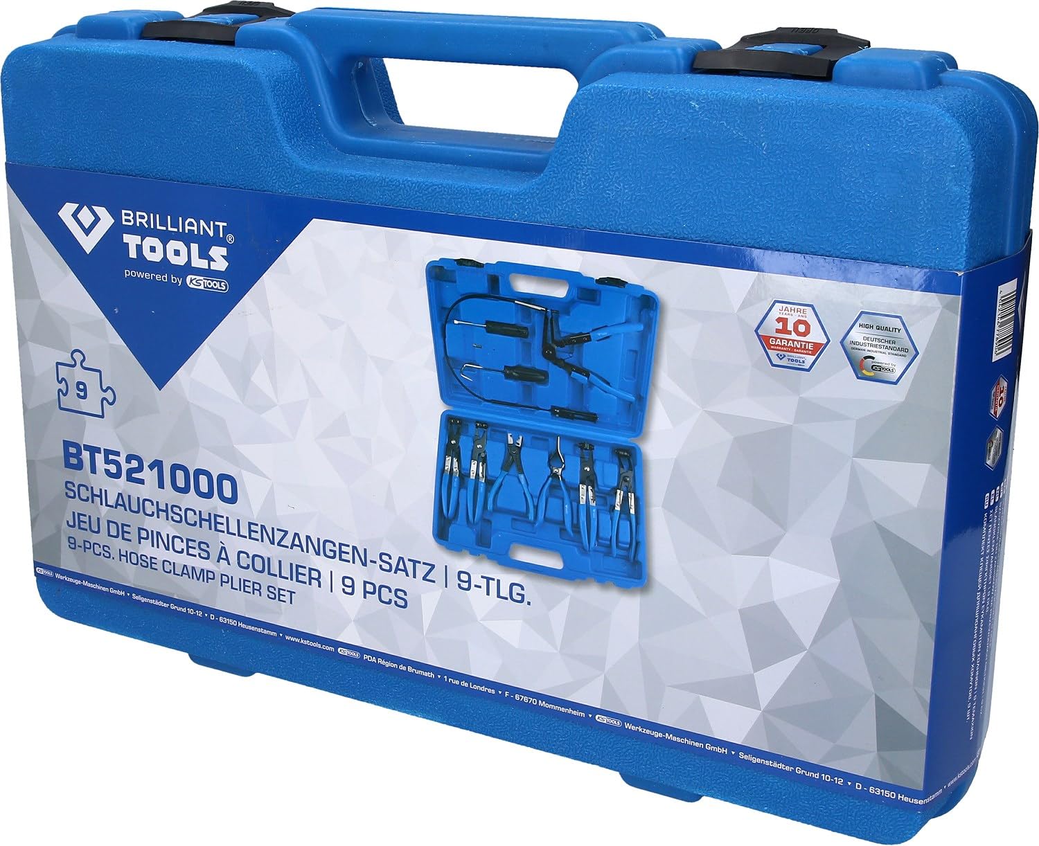 BRILLIANT TOOLS BT521000 Juego de alicates para abrazaderas de mangueras, 9 pzs [Powered by KS TOOLS]