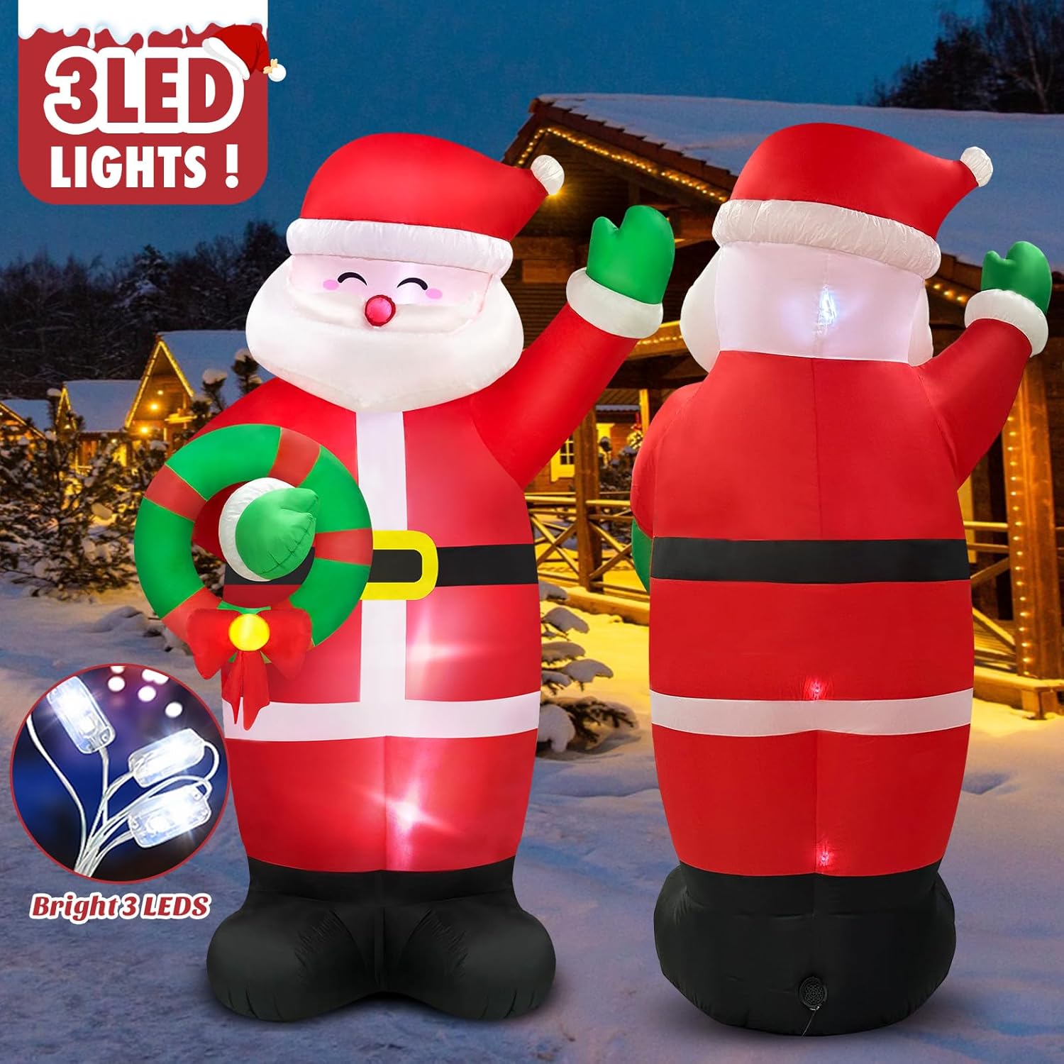 Danxilu Christmas Inflatables Outdoor Decorations 6 FT Santa with Wreath Built-in LED Lights, Inflatable Santa Claus Waving Hand Blow up Yard Decor for Outside Garden Lawn Xmas Holiday Party