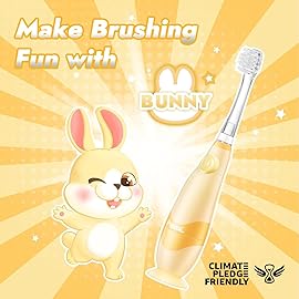 Papablic Toddler Sonic Electric Toothbrush Kids for Ages 1-3 Years, Baby Electric Toothbrush with Cute Rabbit Cover and Smart LED Timer, 2 Brush Heads (Bunny)