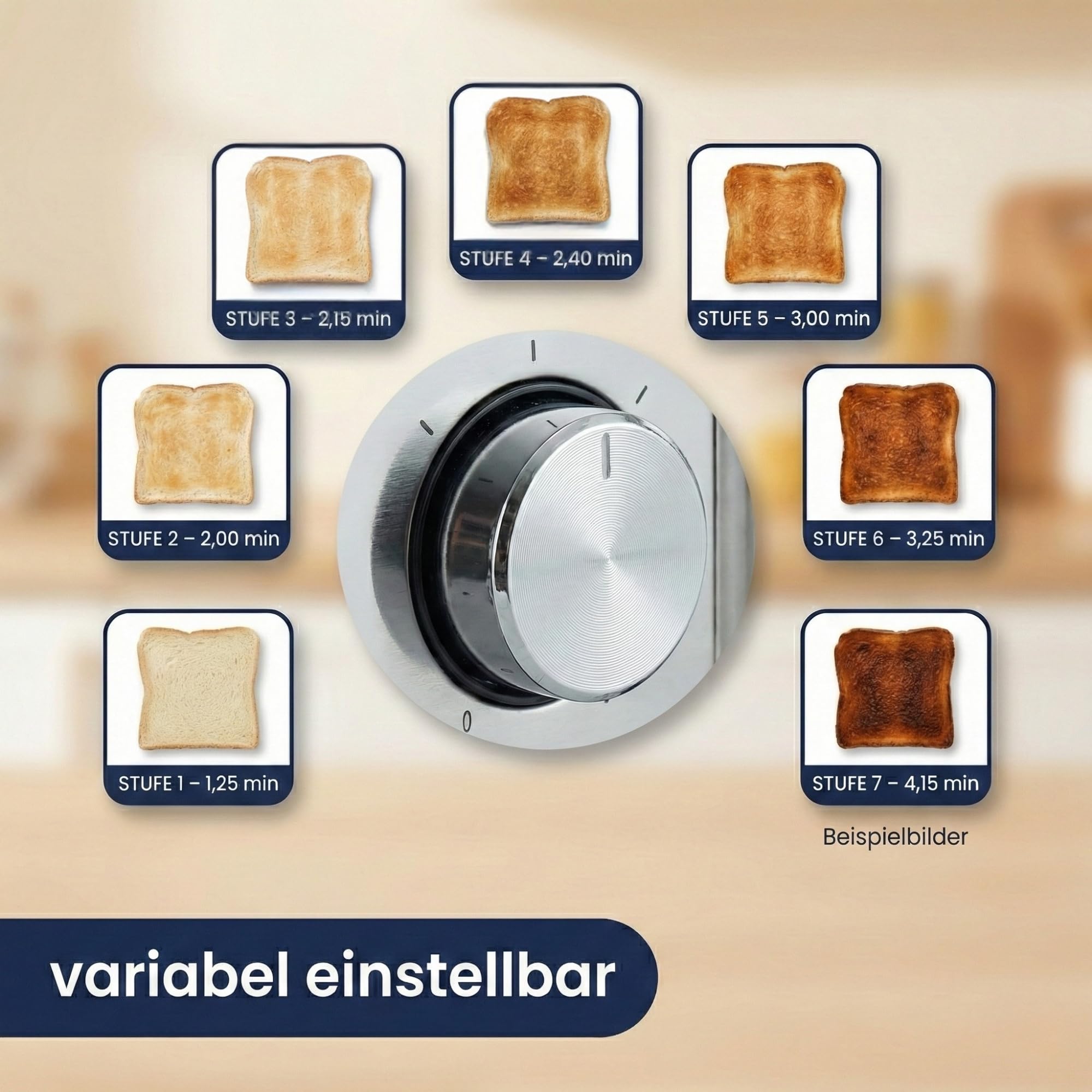 Sommertal ST1500 XXL - Tostadora de 4 rebanadas de acero inoxidable con accesorio para panecillos, pantalla digital con temporizador e indicador de funcionamiento residual, 1500 W, 7 niveles, función