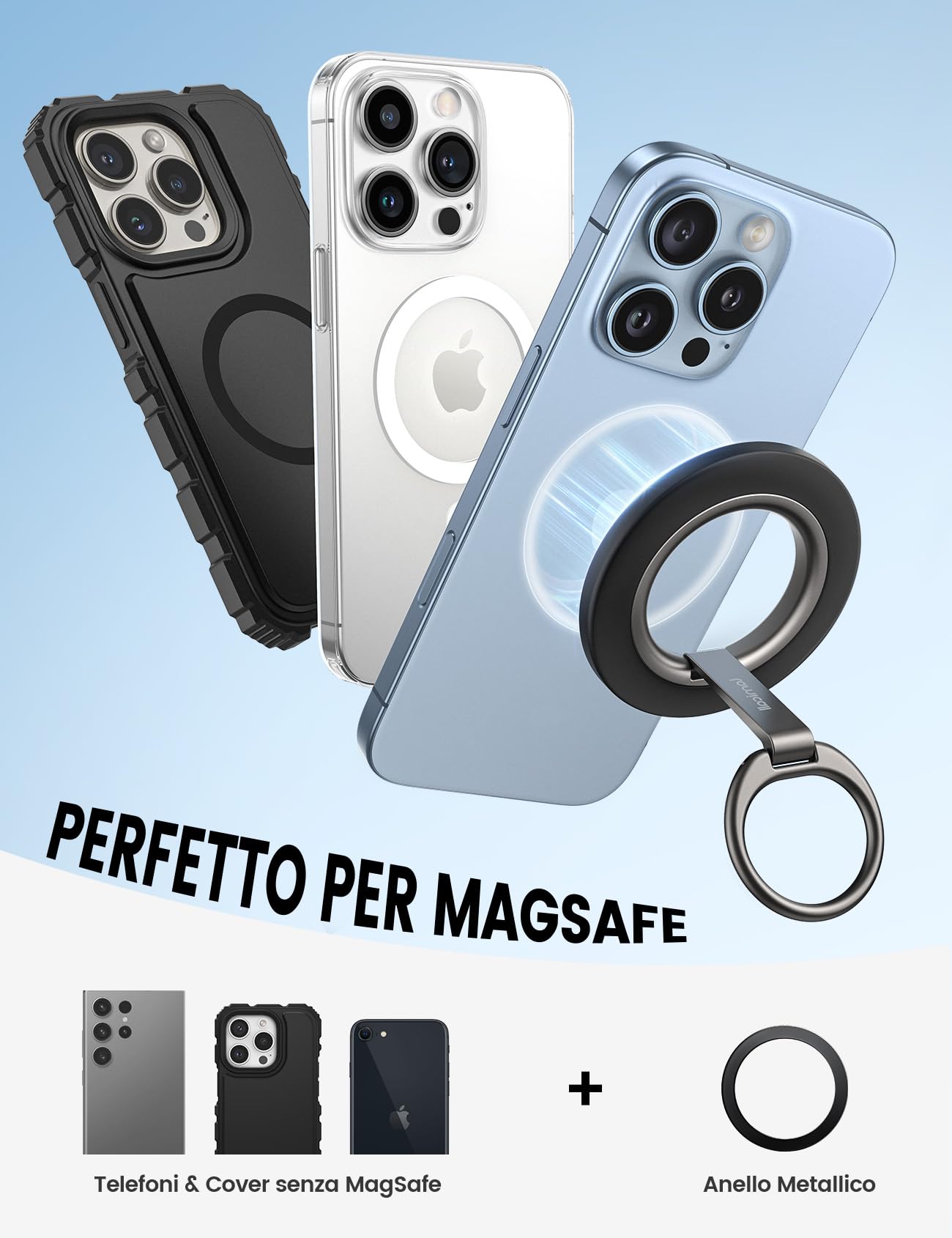 Lamicall Supporto Magnetico Anello Cellulare per MagSafe - 2025 [Doppia Cerniera Migliorata] 360° Rotazione, con Anello Metallico, Portacellulare Magnetico per iPhone 17/16/15/14/13Pro Max, Android