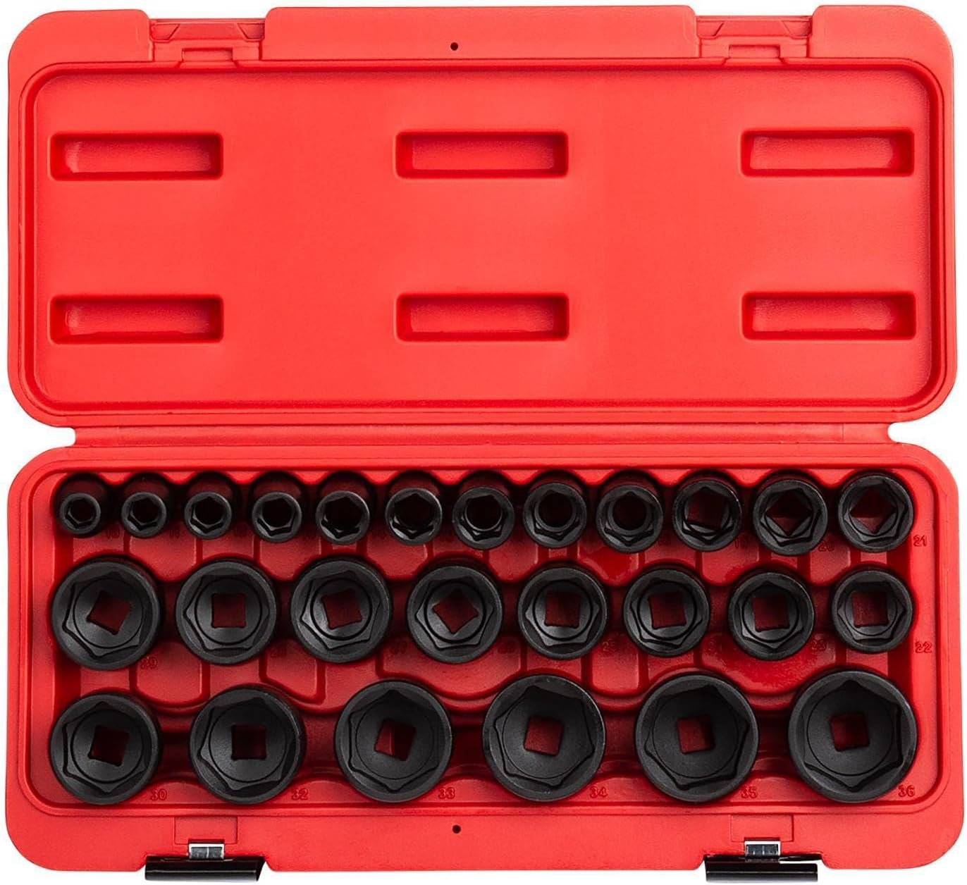 Sunex 2645, 1/2 Inch Drive Impact Socket Set, 26-Piece, Metric, 10mm-36mm, Cr-Mo Alloy Steel, Radius Corner Design, Heavy Duty Storage Case