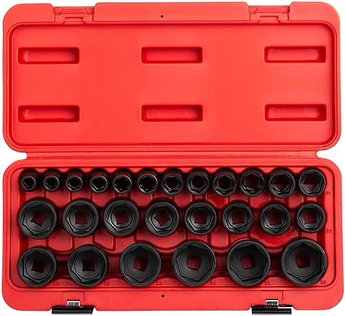 Sunex 2645, juego de llaves de impacto de 1/2 pulgada, 26 piezas, métricas, 10 mm-36 mm, acero de aleación CR-MO, diseño de esquina radio, estuche