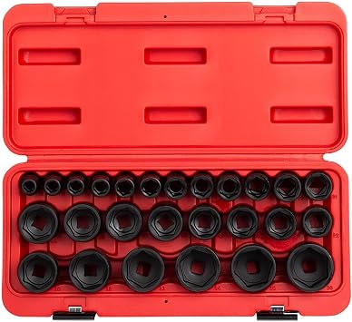 Sunex 2645, 1/2 Inch Drive Impact Socket Set, 26-Piece, Metric, 10mm-36mm, Cr-Mo Alloy Steel, Radius Corner Design, Heavy Duty Storage Case