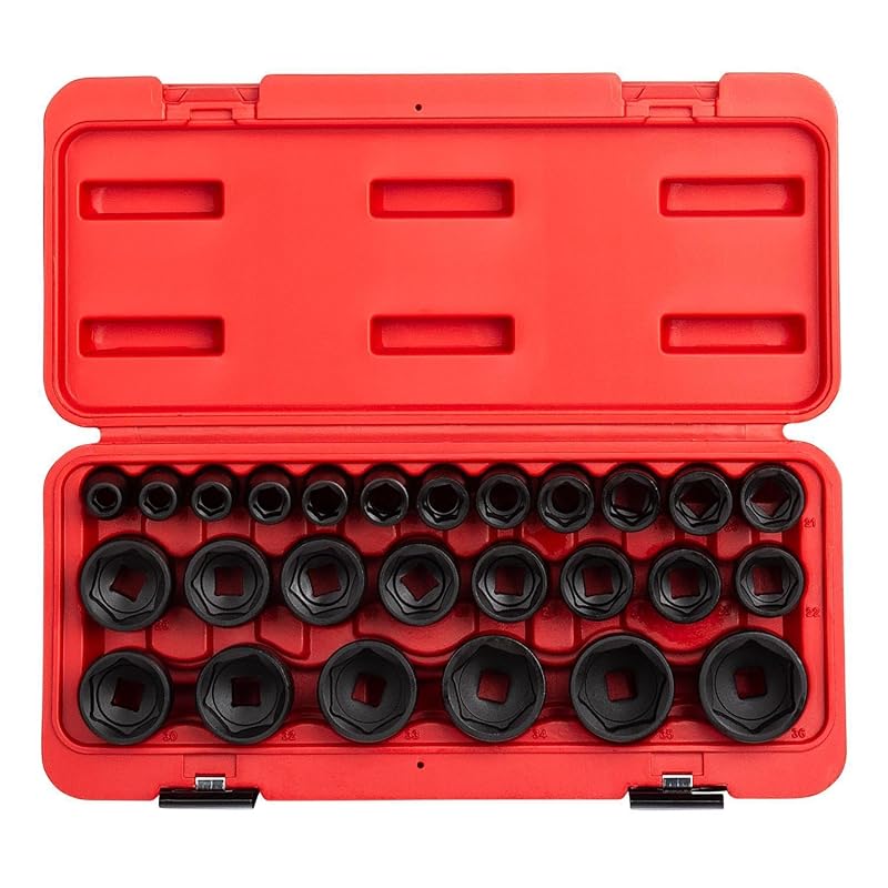 Jogo de Soquetes de Impacto Sunex Tools SUN2645 com Encaixe de 12,7 mm (1/2 pol.), Métrico de 10 a 36 mm, Aço CR-MO, 26 Peças
