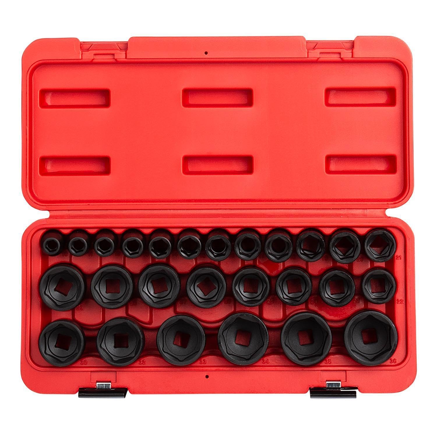 Photo 1 of Sunex 2645, 1/2 Inch Drive Impact Socket Set, 26-Piece, Metric, 10mm-36mm, Cr-Mo Alloy Steel, Radius Corner Design, Heavy Duty Storage Case