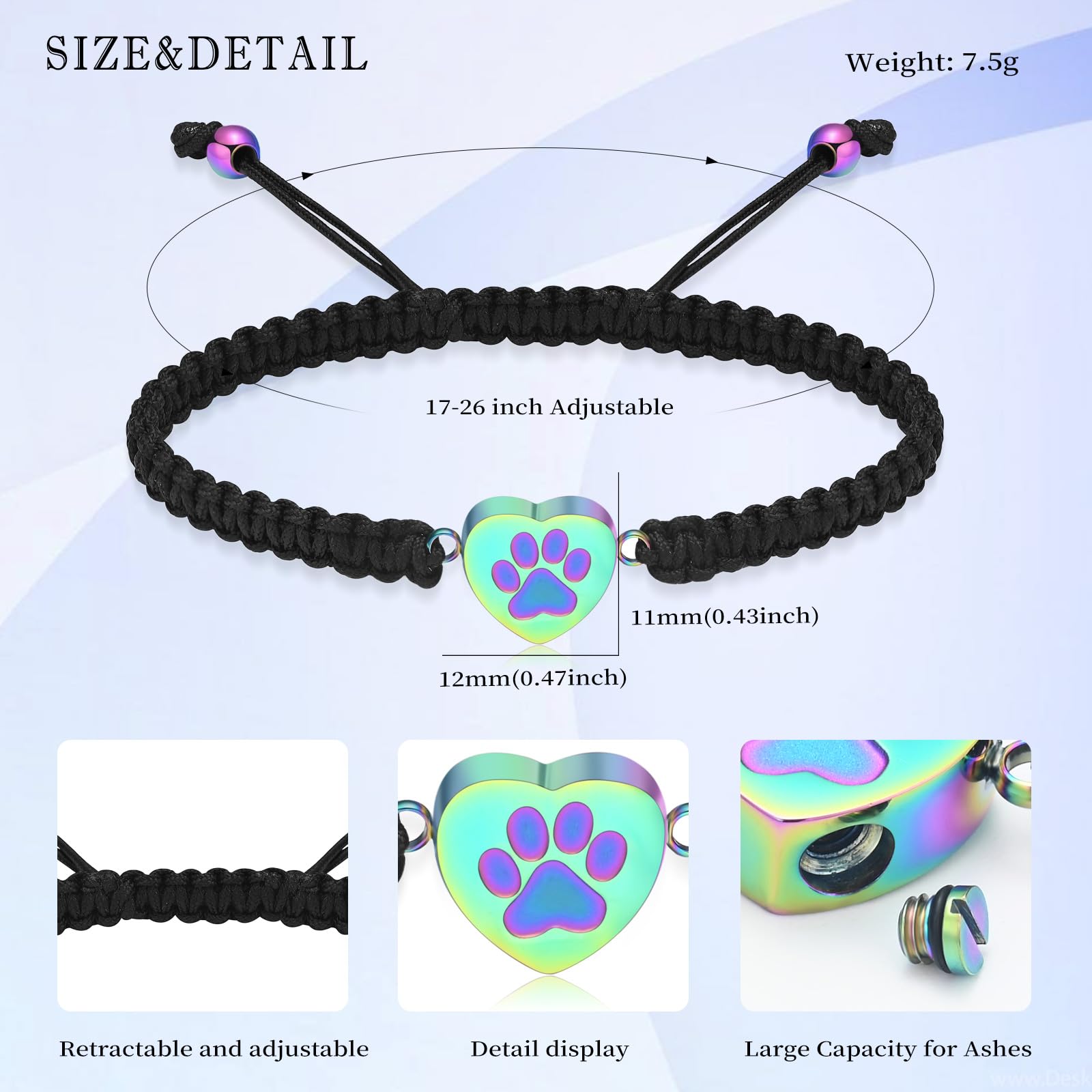 QGJNSGC Cremation Bracelet for Pets Ashes Cat Dog Heart Paw Print Pendant Bangle Stainless Steel Memorial Urn Bracelet Cremation Jewelry