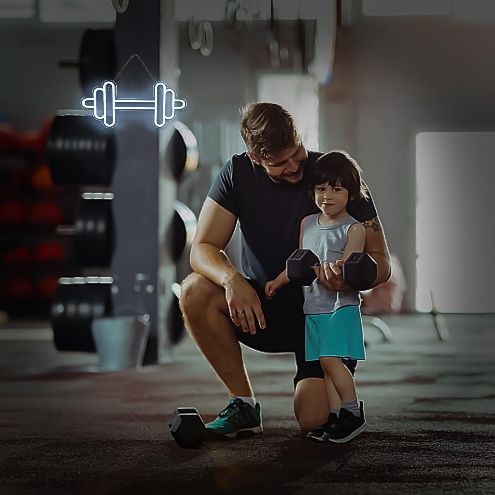 Gym Neon Led Haltères Led Blanc Froid Dimmable Décoration Murale Enseigne Lumineuse Panneau Lumineux Salle de Sport