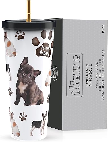 Greenline Goods Vasos aislados de 25 onzas con tapa y pajita, vasos de acero inoxidable para bebidas frías y calientes, diseño elegante de vaso de