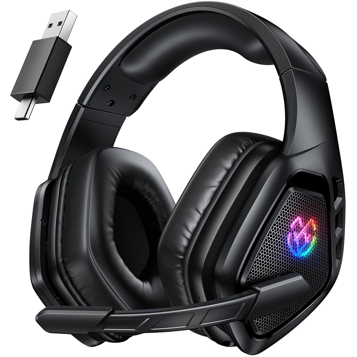 Tatybo Cascos Gaming Inalámbricos 7.1 para Ps5/Ps4/PC, Auriculares Bluetooth con Micrófono con Cancelación de Ruido, 2.4GHz USB-C, 40H+ Batería para Switch/Mac/Portátil