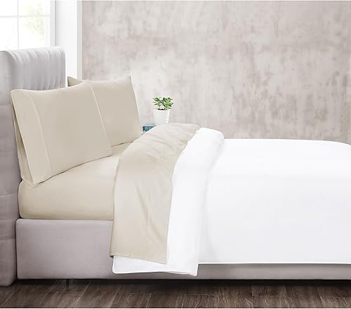 Christian Siriano NY - Juego de sábanas y fundas de almohada de 4 piezas tamaño California King de 300 hilos - Colección satén de algodón - Caqui