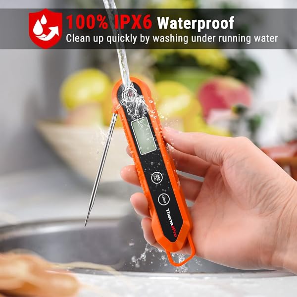 ThermoPro TP03H Meat Thermometer with IPX6 Waterproof, Food Thermometer Foldable Food Temperature Probe with LCD Backlight Calibration Lock Fuction, Kitchen Digital Instant Read Probe for Oil Jam Milk - 3