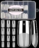 Vista 21 de Puntas de uñas de gel suave extra cortas en forma de almendra, 120 piezas Puntas de extensión de uñas con cobertura total pre-buf, puntas de uñas