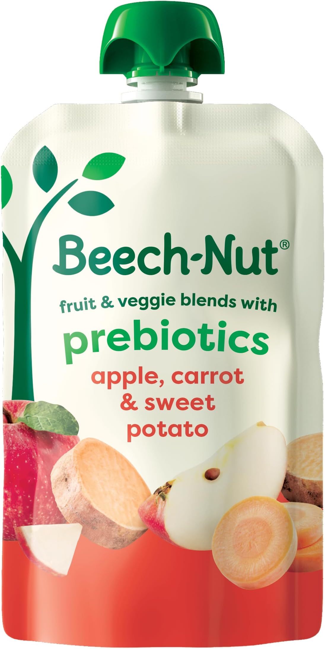 Beech-Nut Baby & Toddler Food Pouches with Prebiotic Fiber, Carrot Apple & Sweet Potato, 3.5 oz (12 Pack)