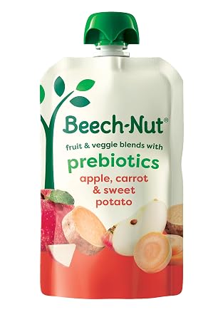 Beech-Nut Baby & Toddler Food Pouches with Prebiotic Fiber, Carrot Apple & Sweet Potato, 3.5 oz 12 Pack