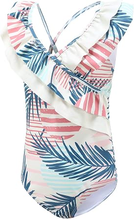 Moon Tree Girls One Piece Swimsuits Off Shoulder Bathing Suit for Kids Summer Ruffler Swimwear 3-16 Years
