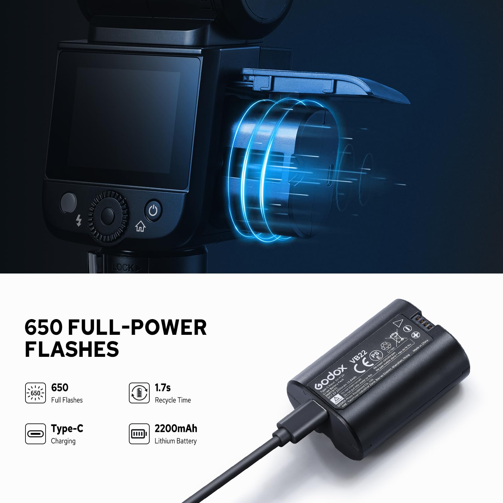 GODOX V480 C V480C Flash Compatibile con Canon, GN50 2,4 GHz Wireless HSS 1/8000s TTL Speedlite per Fotocamera con Batteria Agli Ioni di Litio, Controllo Touchscreen