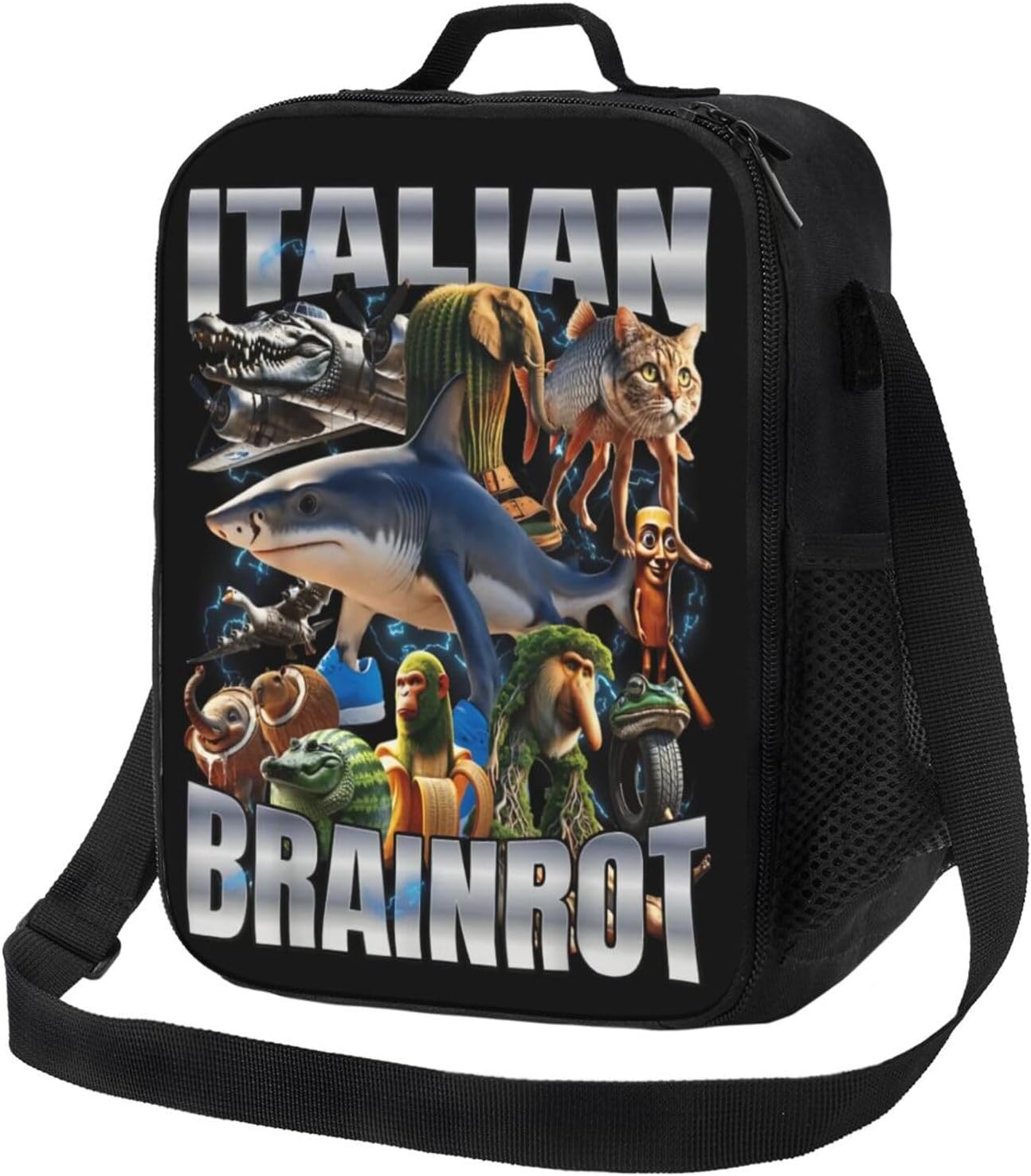 Dyale Novel Funny Frulli Frulla Tote Lunch Bag, Insulated Cooler Lunch Box, With Mesh Pocket Durable Bento Bag, Reusable Lunchbags