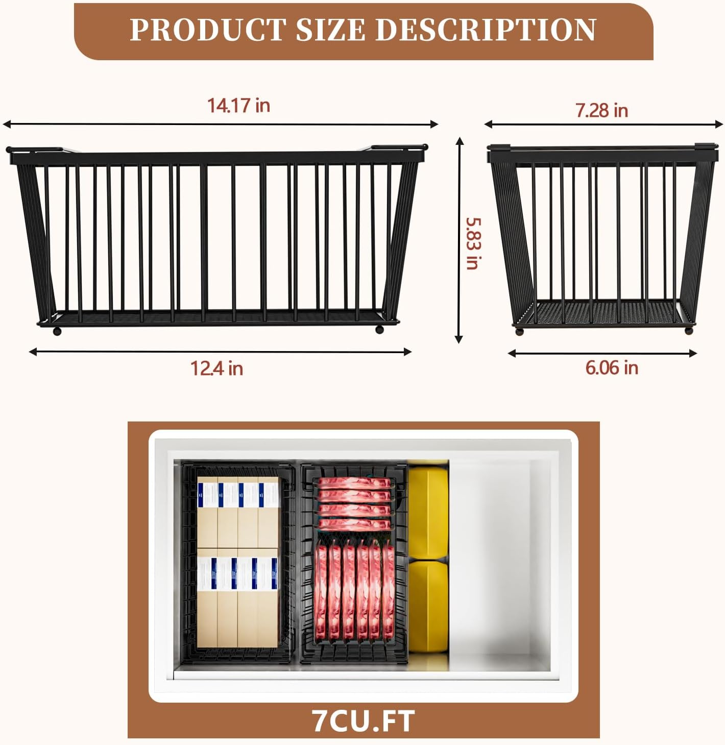 Enhanced Leak-Proof Bottom - Freezer Organizer Bins ，4 Pack Stackable Deep Freezer Organizer Bins for 7 Cu.FT Small Chest Freezer，organization and storage，pantry organizers(4 Pack-black) - Image 5