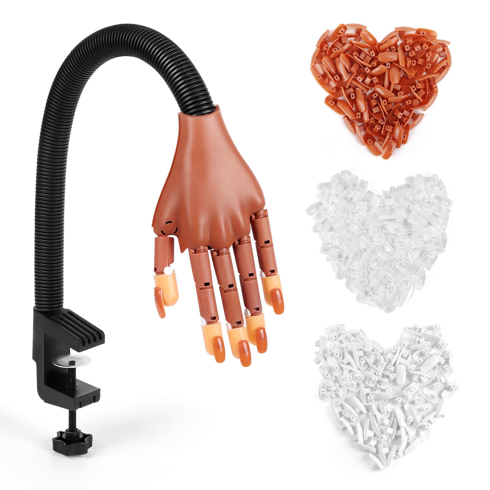Main d'Entrainement Manucure: Flexible Fausse Main pour Ongle avec 300 Pièces Faux Ongles - Durable Main Entrainement Ongles pour Débutants Salon Maison