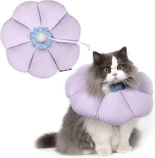 HHIDREAM Cute Waterproof Cat Cone Collar - Soft Recovery Elizabethan E-Collar for Cats, Anti-Lick Wound Protection, Purple Flower M Size 11.5"