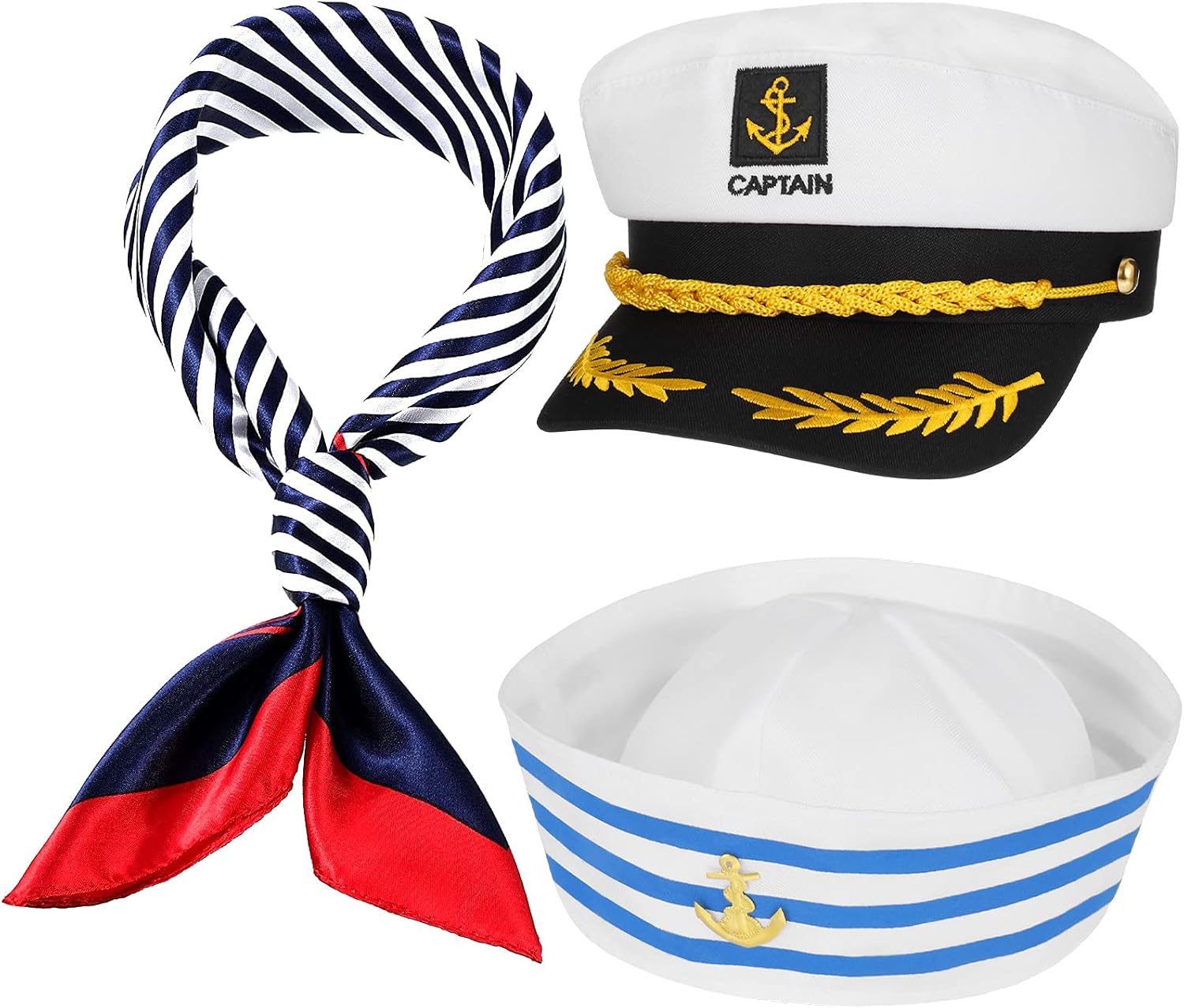 Skisneostype Sailor Hat and Scarf Set Captains Hat Nautical Hats Sailor