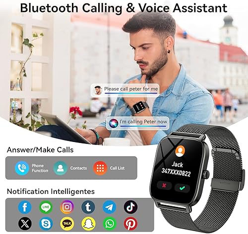 Miniatura 2 de Reloj inteligente para hombres y mujeres, rastreador de ejercicio: resistente al agua, respuesta de llamadas Bluetooth, haz relojes inteligentes