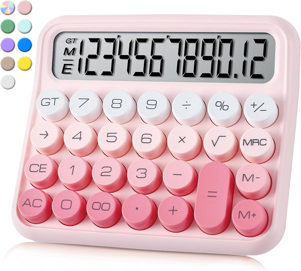 Calculadora de teclado mecánico VEWINGL, LCD de 12 dígitos, botones grandes | Pantalla de 5 pulgadas con teclas redondas grandes e inclinación de 15° para oficina, escuela, hogar y uso diario