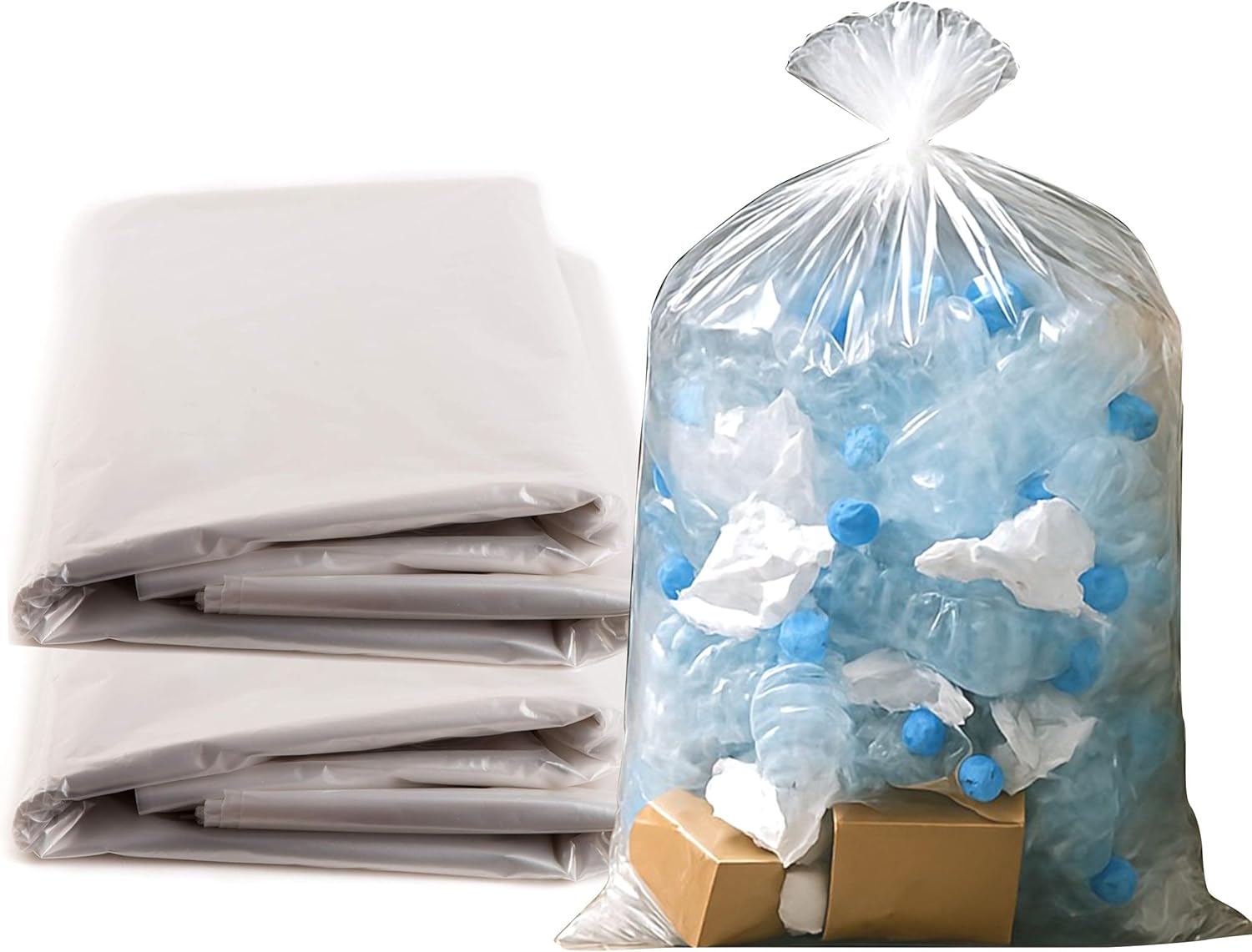 EcoQuality 58 Gallon Heavy Duty Clear Large Trash Bags (280 Count) - Yard Trash Bags, Great for Leaves, Lawn and Leaf Bags, Recycling Garbage Bags, 1.5 Mil (58 Gallon - 280 Count)