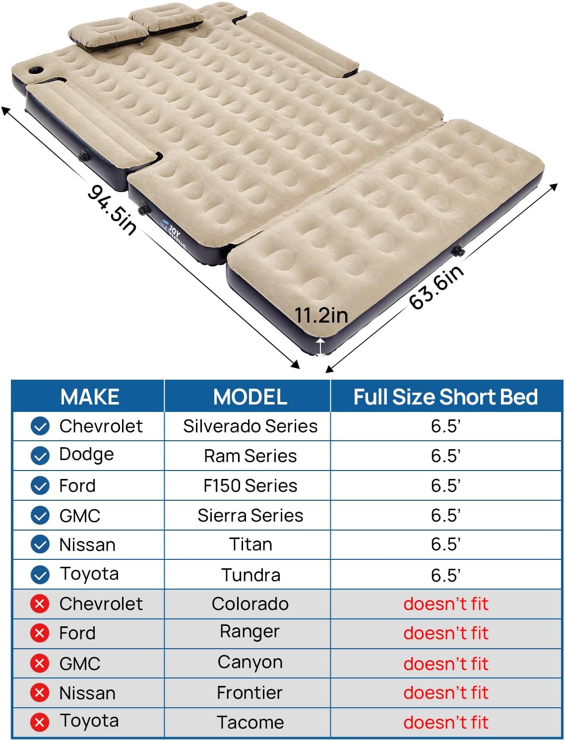 JOYTUTUS Pickup Truck Tent 2.0+JOYTUTUS Extended Truck Bed Mattress for 6-6.5Ft