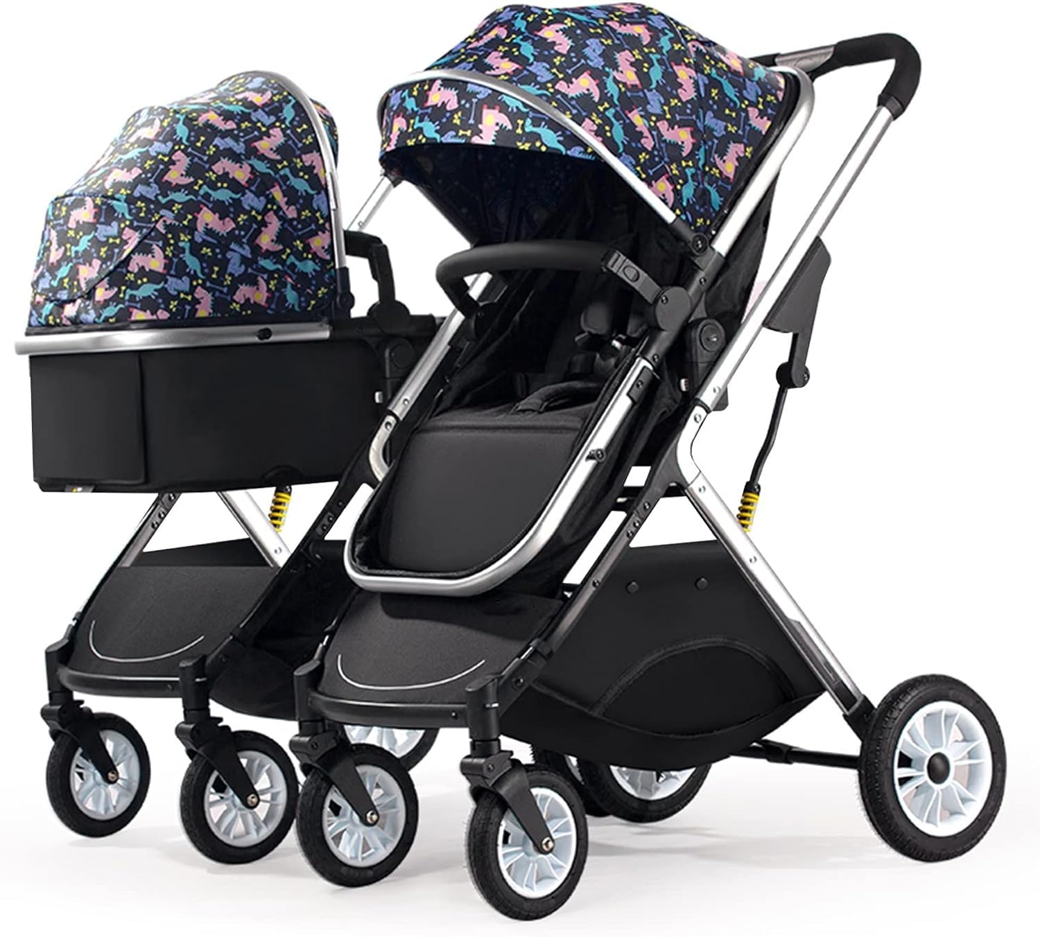 Rieort Poussettes Tandem de Luxe en Alliage d'aluminium, Poussette Double Pliable à Une Main, Double Poussette à Ressort Absorbant Les Chocs