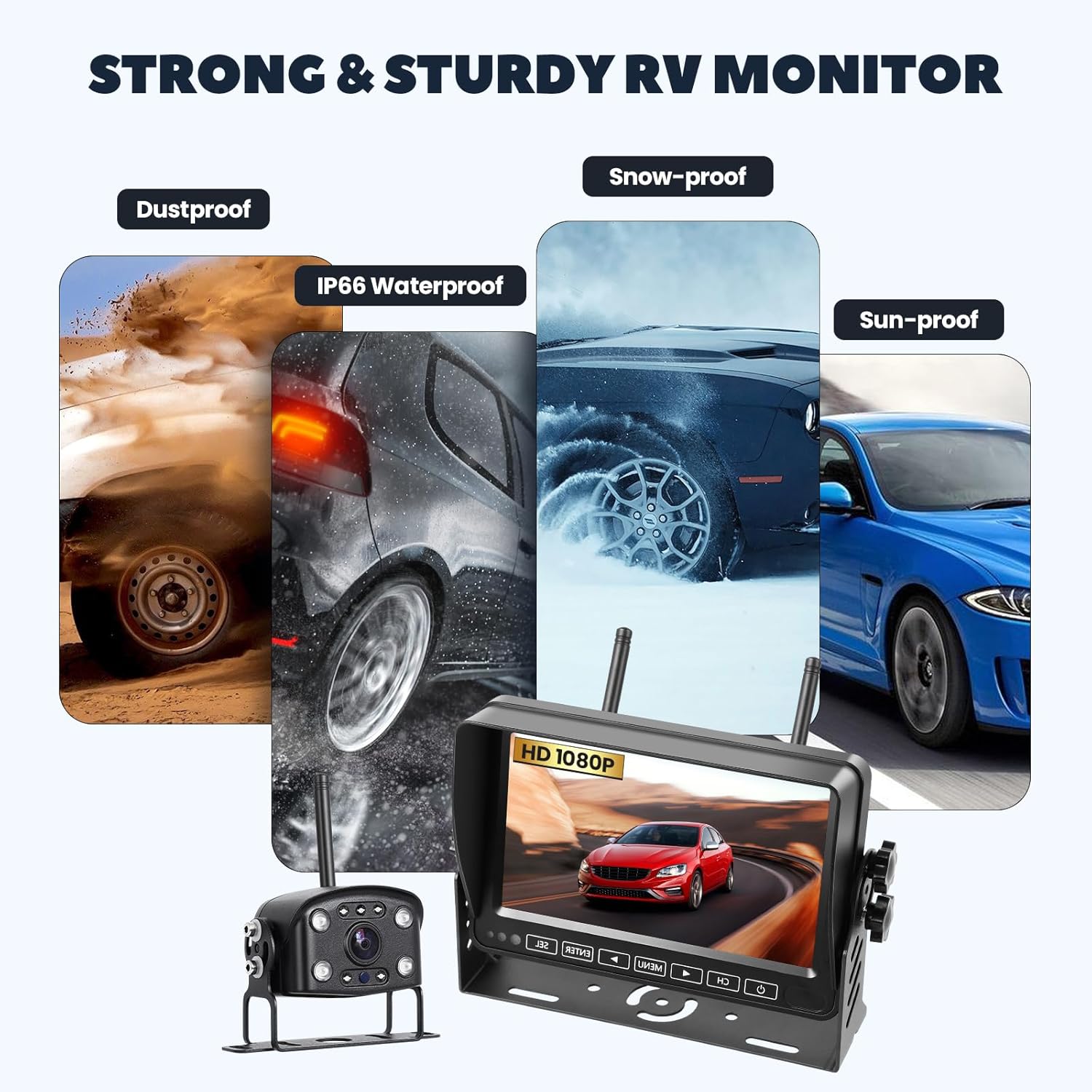 Wireless Backup Camera With 7" Monitor, RV Back Up Camera System 1080P With Video Recording, Night Vision Rear View Cameras Split Screen for Furrion RVs Car Truck Trailer Pickup Van