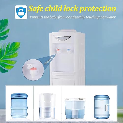 Miniatura 2 de Dispensador de enfriador de agua para botella de 5 galones, dispensador de agua fría y caliente con gabinete de almacenamiento y cerradura de