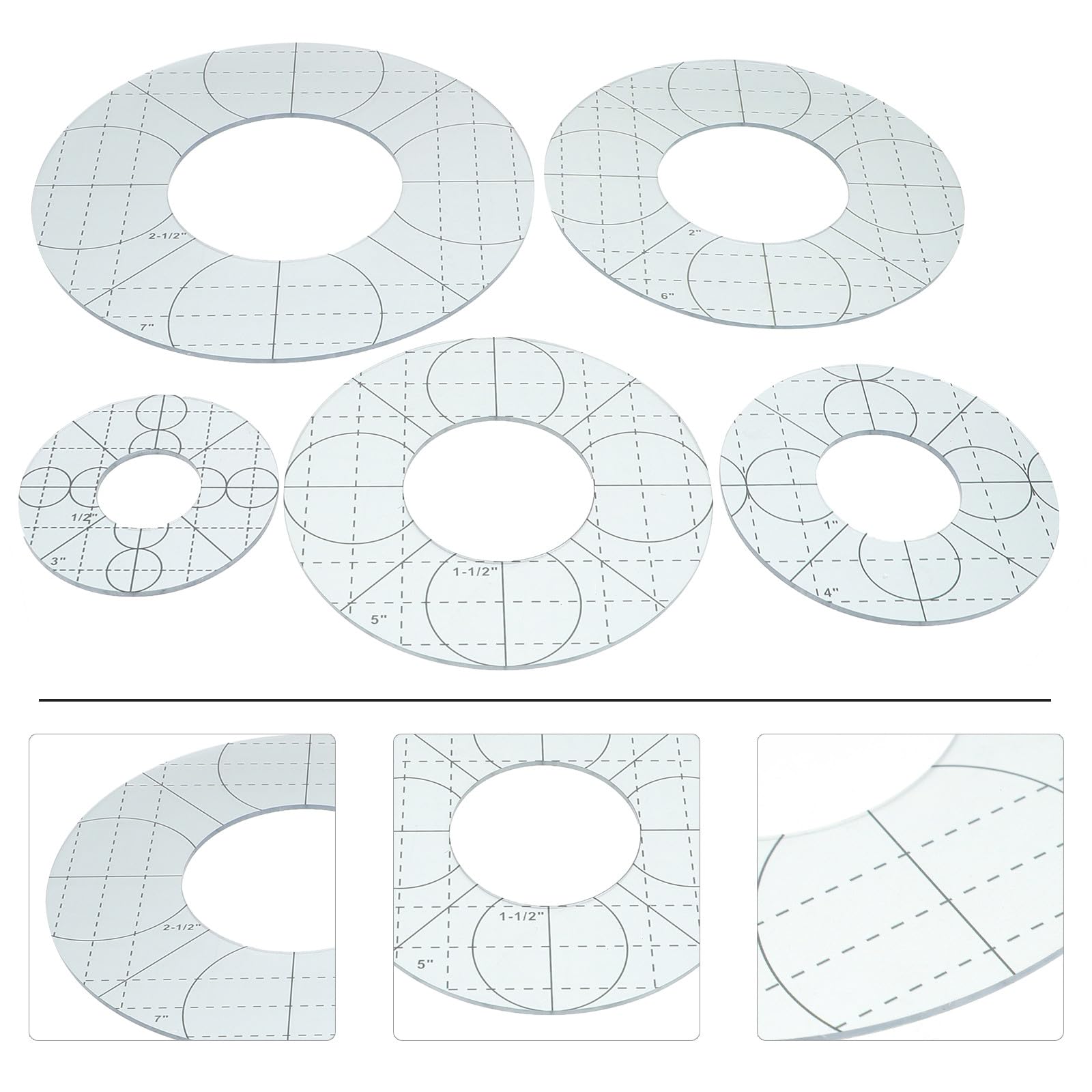 DECHOUS Righello per Patchwork in Acrilico 5 Pezzi Bordi Lisci e Leggeri per Progetti di Cucito e Artigianato Creativo