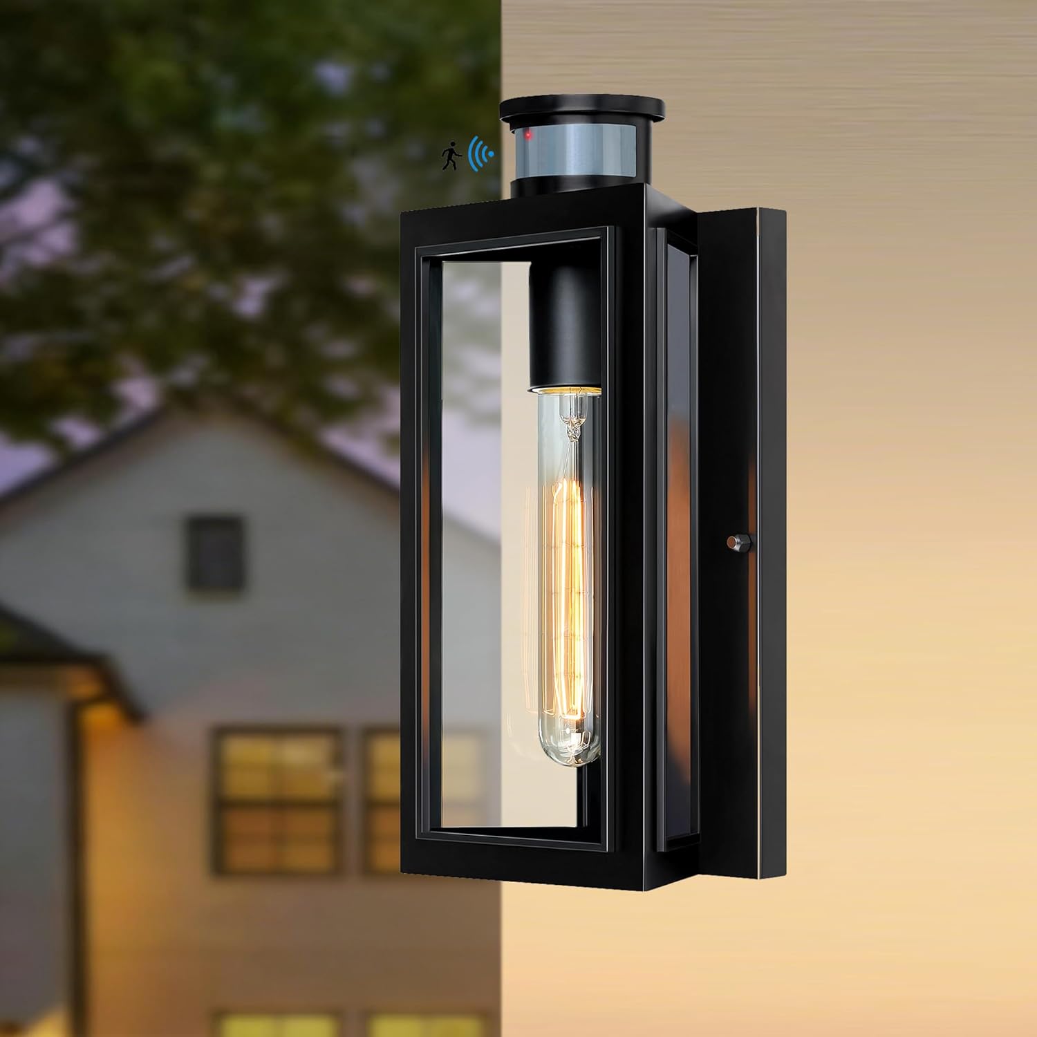 Motion Sensor Outdoor Lights,Advanced Dusk to Dawn Outdoor Lighting, Exterior Light Fixtures Wall Sconce, Modern Black Porch Light Wall Mount for Front Garage, Entryway, Bulb Included