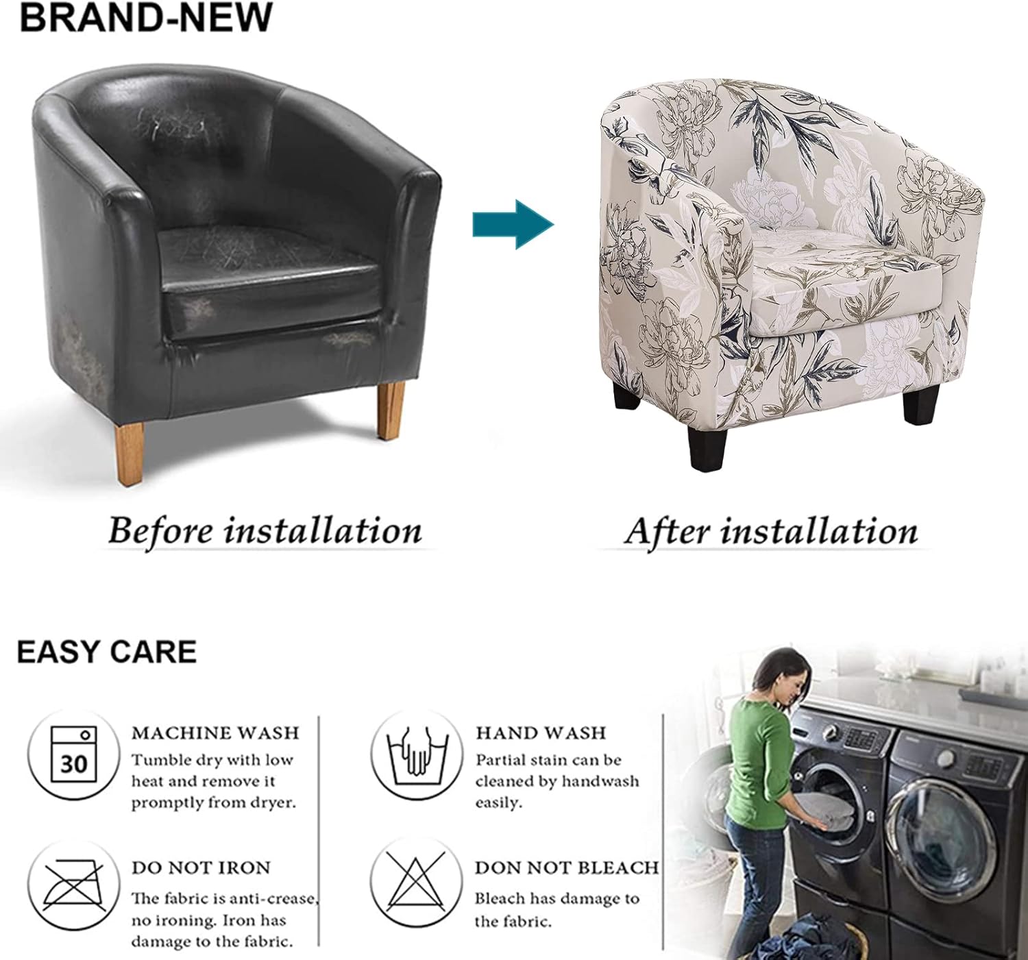 NILUOH Club Chair Slipcover 2 Piece Stretch Tub Chair Cover Round Barrel Chair Covers Non Slip Armchair Covers Couch Covers with Elastic Bottom for Bar Counter Living Room (35)