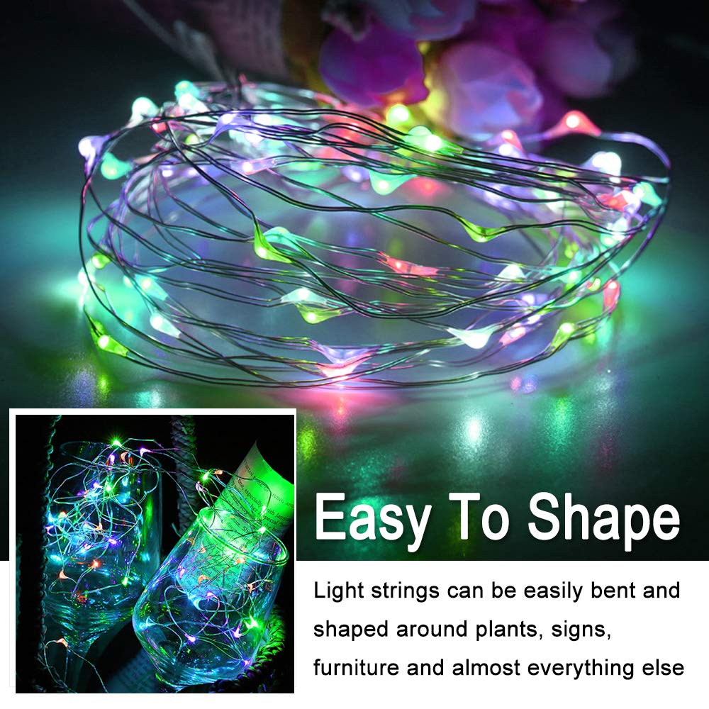 GAOUTO Lichtsnoer, 10 stuks, 2 m, 20 leds, batterij met timer, led-micro-batterijvoeding, koperen draadlichtketting, kerstverlichting voor kamer, binnen, Kerstmis, buiten, feest, bruiloft