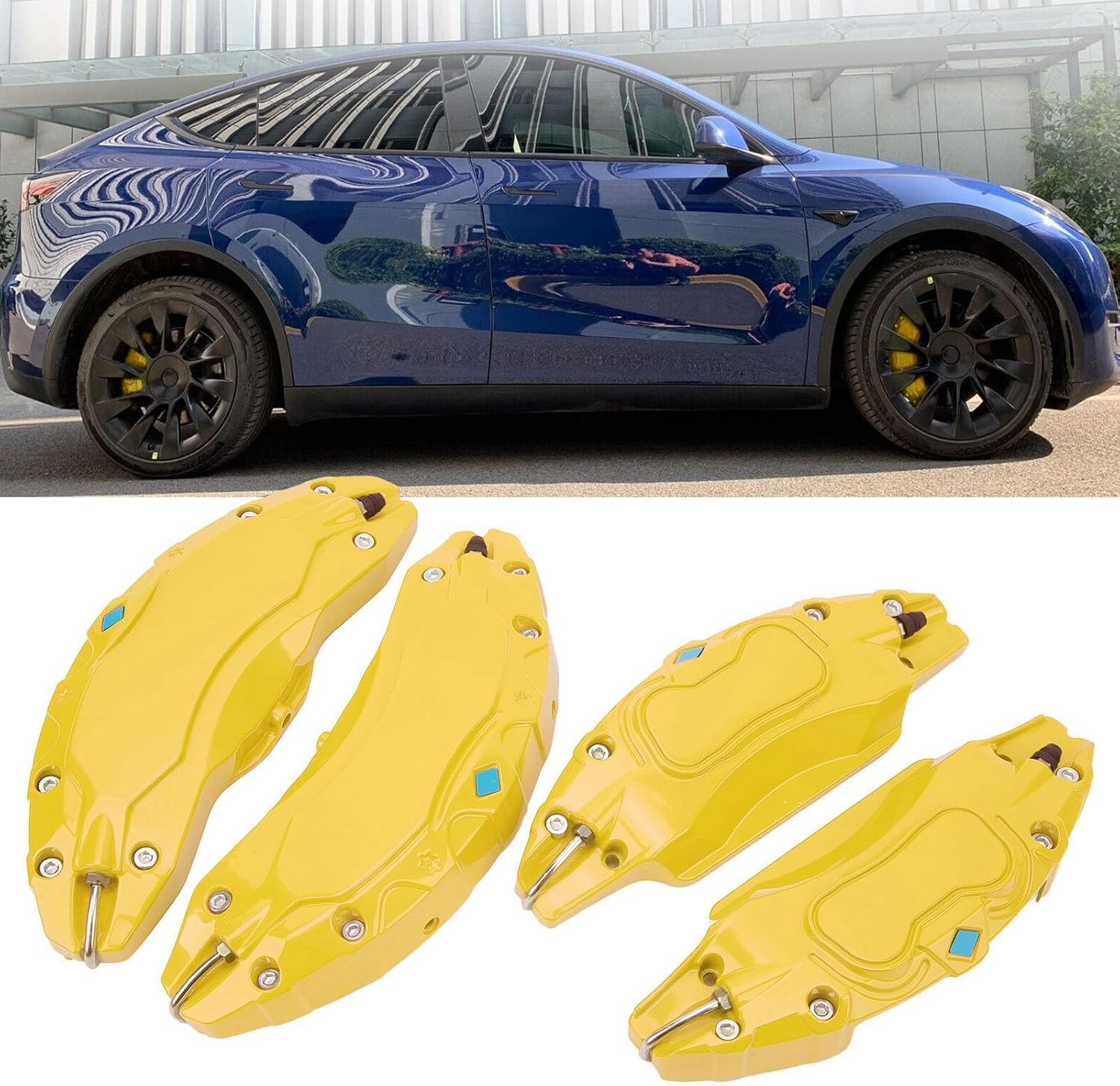 Aluminium Alloy Wheel Hub Caliper Covers Fit for 19in 20in Wheels, R19 R20 Disc Brake Guard Protector - Sporty Appearance & Enhanced Protection (Yellow)