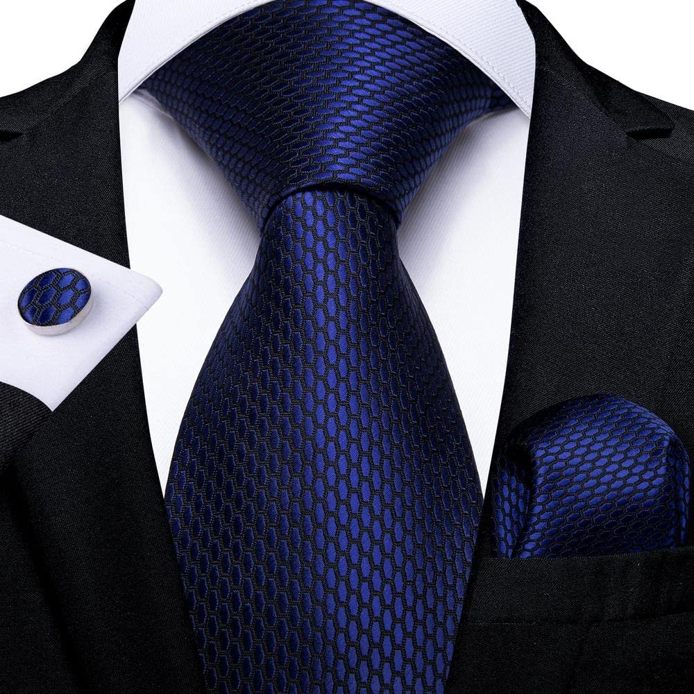 Corbata de Boda de Seda de Cachemira sólida Azul Marino para Hombres, Gemelos de pañuelo, Conjunto de Corbata para Hombres, Fiesta de Negocios