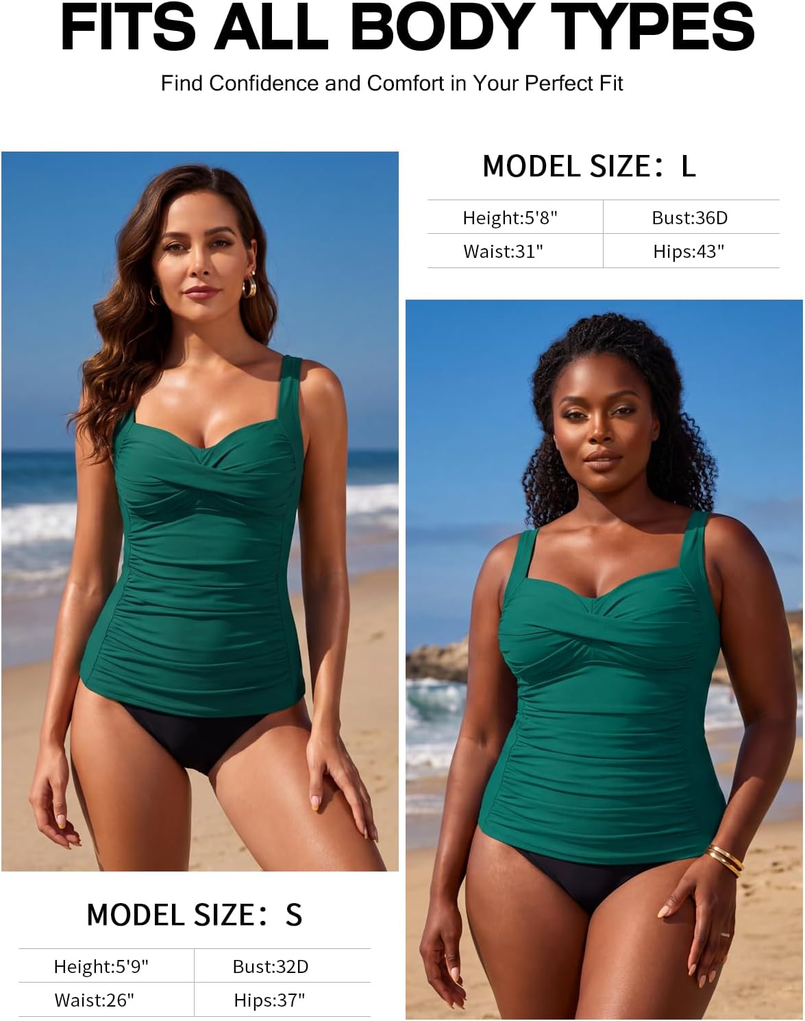 RELLECIGA Women's Tummy Control Tankini Top Twist Bathing Suit Top Ruched Swimsuit
