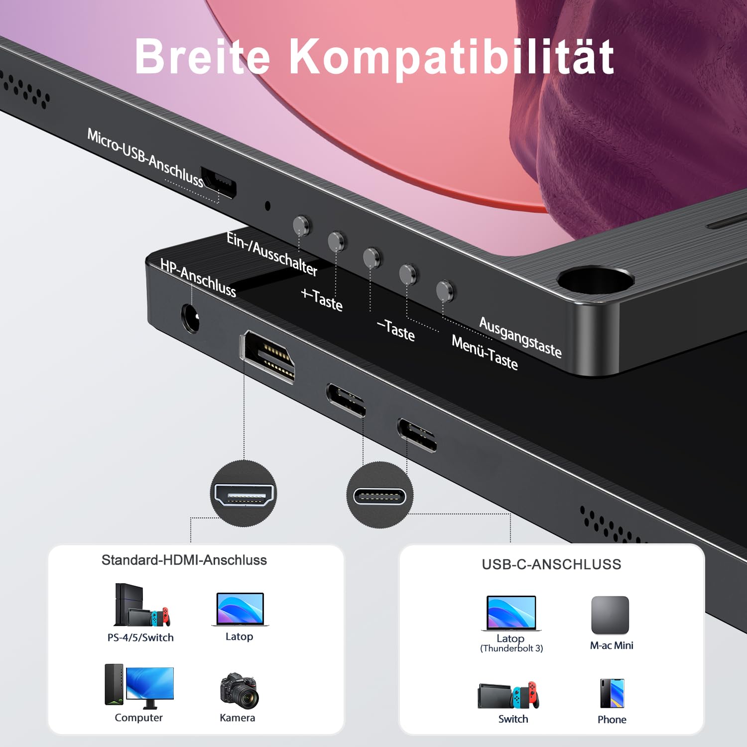 UPERFECT Tragbarer Monitor 15,6 Zoll Full HD IPS 1920x1080 HDMI USB-C VESA Schwarz