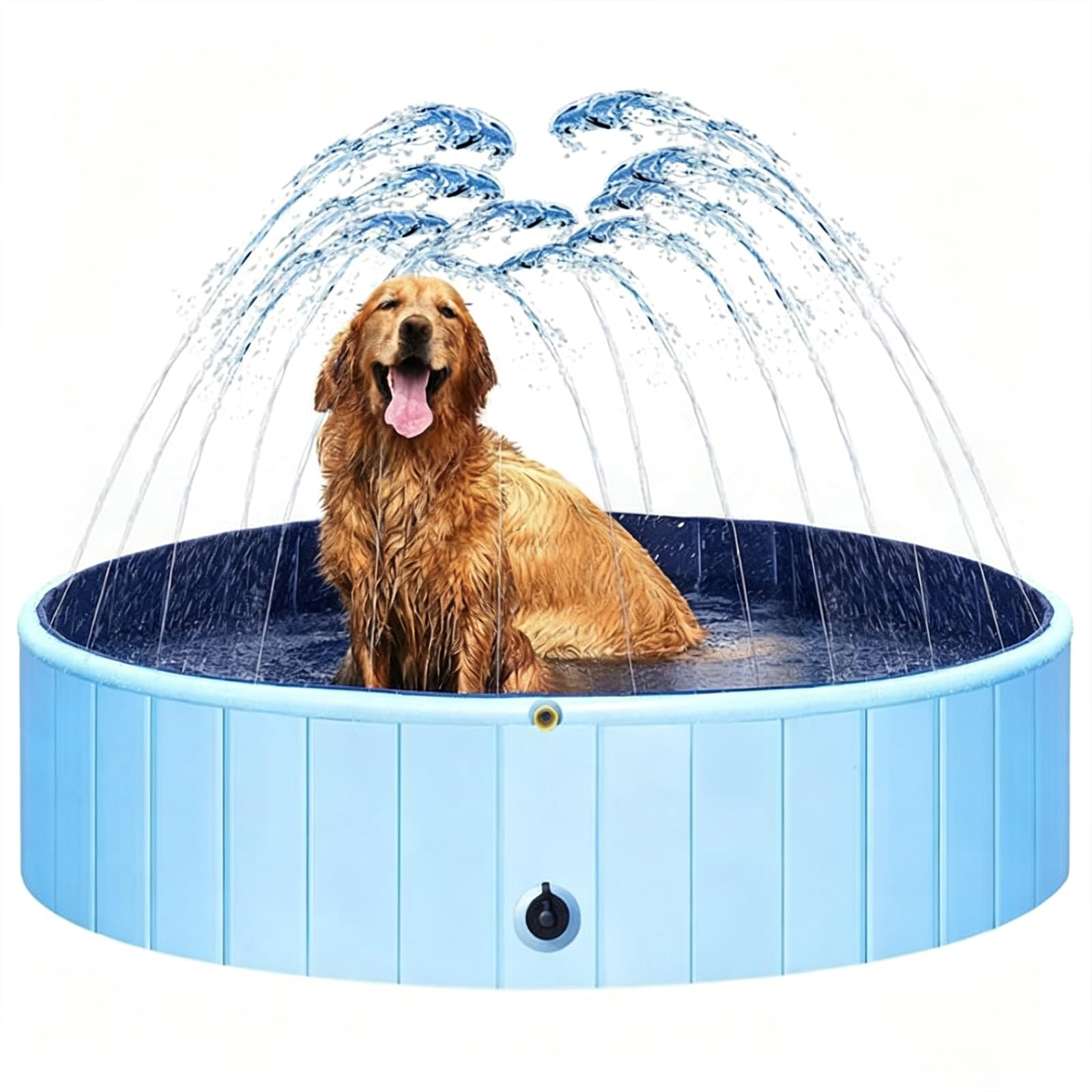 Hundepool mit Sprinkler – Faltbarer Hunde Planschpool mit Wassersprühfunktion, Robustes PVC, Rutschfester Boden, stabile Seitenwände, Sommer Wasserspielzeug für Garten，160 * 30cm