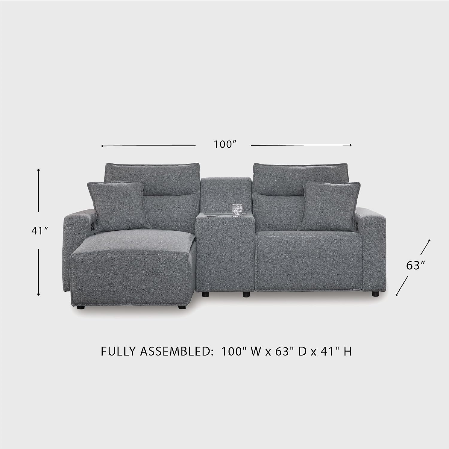 Signature Design by Ashley 3-Piece Power Reclining Sectional with Chaise | Gray Next-Gen Nuvella performance fabric, Zero wall design, Integrated storage console, Dual cup holders, Modmax II