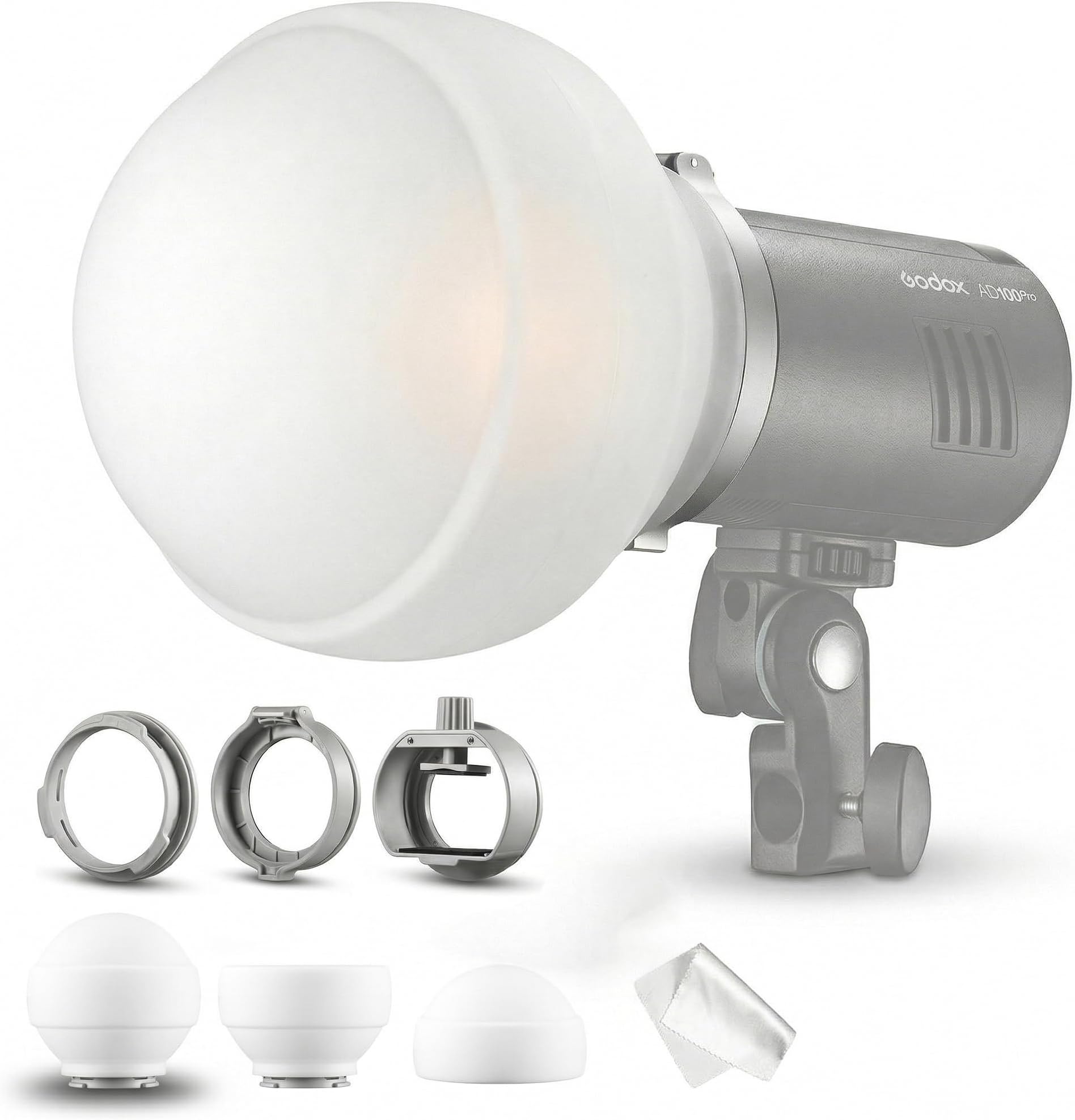 Ml-Cd15 Diffusion Dome Kit With 3 Adapters, Flash Light Diffuser, Compatible For V1C V1S V1N Ml30 Ml60 Ml60Bi Ad200 Ad200Pro & Other Mount Lights
