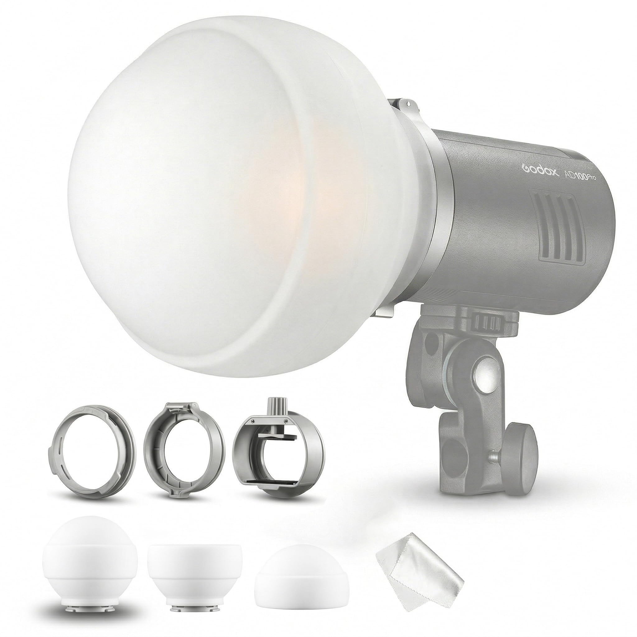 Godox ML-CD15 Soft Dome Diffuser Kit con 3 Adattatori, compatibile con Godox V100, V1 Pro, AD200Pro II, AD100Pro, AD300Pro, AD400Pro, V860III, ML30, ML30Bi, ML100Bi, ML100R, ML60Bi, ML60IIBi e altro