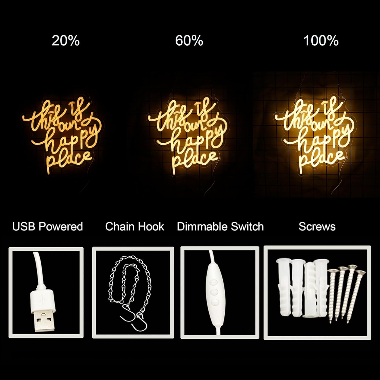 This is our happy place Neon Sign for Wall Decor White Neon Sign for Girl Bedroom Decor LED Neon Light Up Sign for Room Decor Led Sign for Couple Bedroom Decor Gifts Wedding decor - Image 3