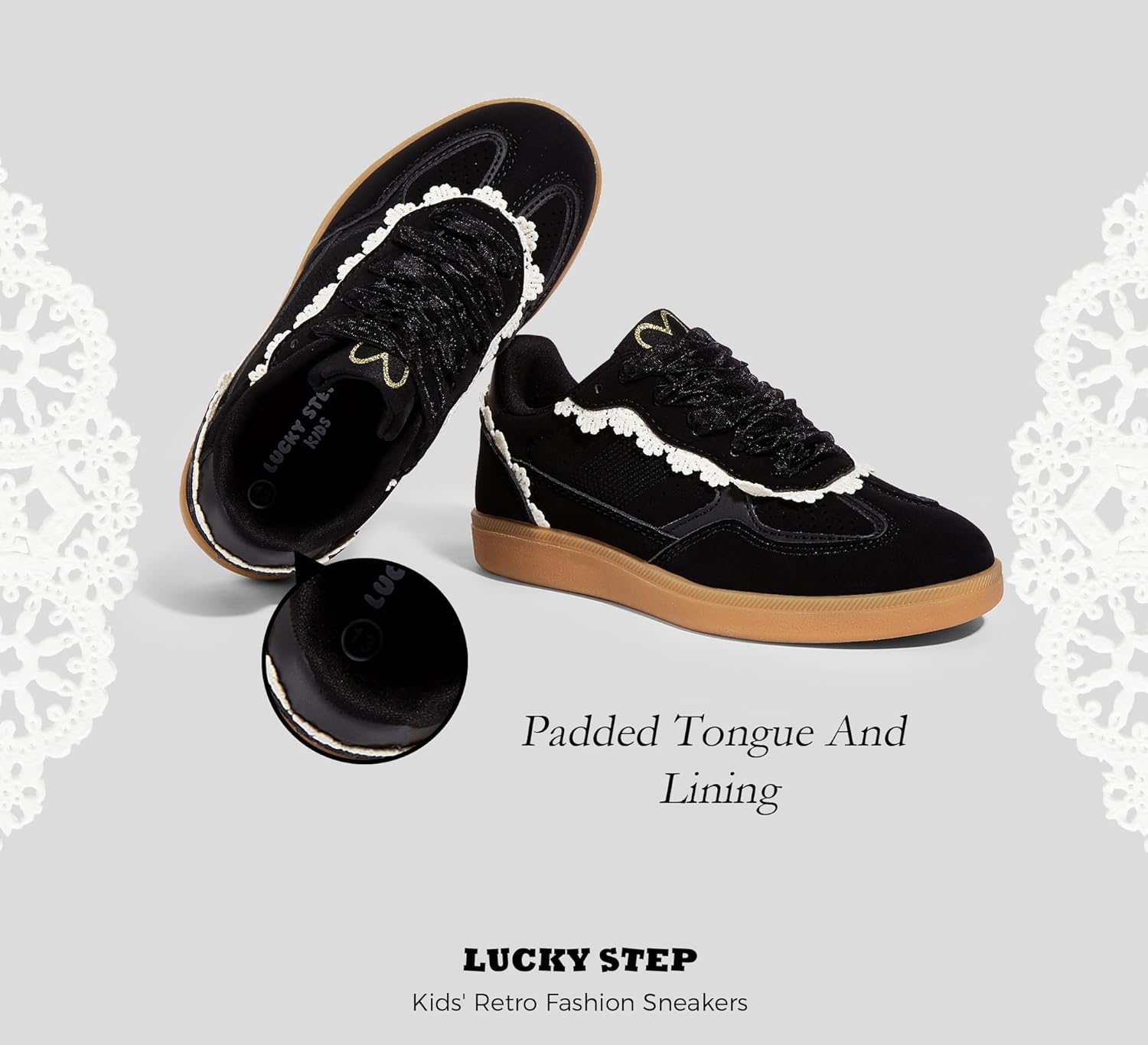 LUCKY STEP Kids Lace Detail Fashion Retro Sneakers Girls Casual Gum Rubber Sole Dual Laces Walking Running Shoes for Big&Little Kid and Toddler - Image 6